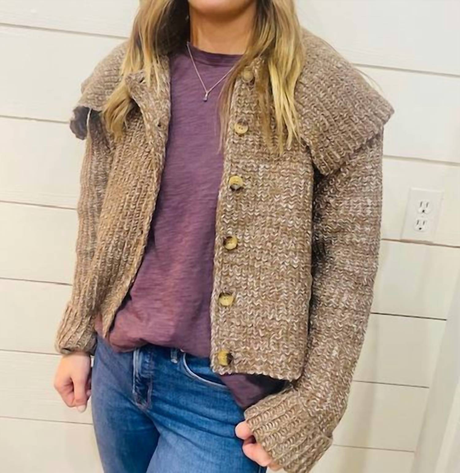 Thml - Women's Cropped Knitted Collar Cardigan
