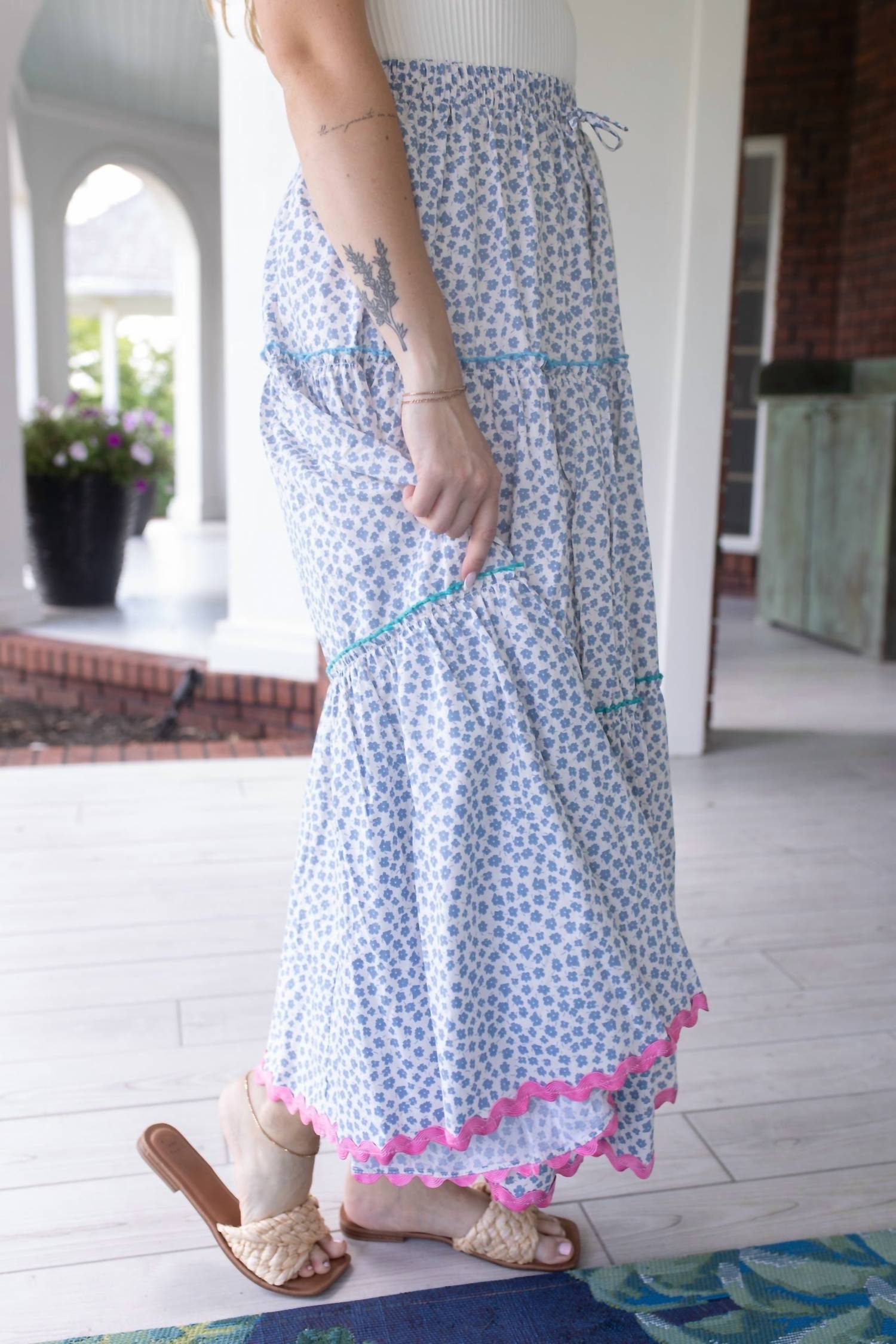 In February - Seaside and Stripes Tiered Maxi Skirt