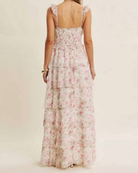 In February - Garden Tiered Ruffle Maxi Dress With Smocked Back