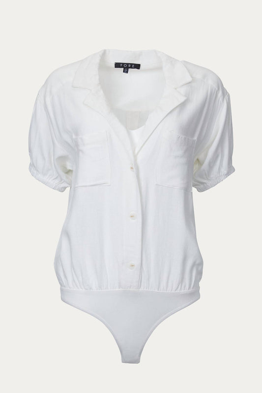 LINEN-BLEND THONG BODYSUIT