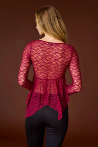 PAPERMOON Juliette Lace Top in red - women's long sleeve top - detail view