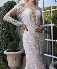 Andrea & Leo Couture - Alyce Bohemian Nude Illusion Lace Long Sleeve Wedding Dress