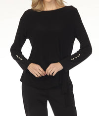 Joseph Ribkoff Boat Neck Waist Tie Long Sleeve Top in black - women's long sleeve top - view 6