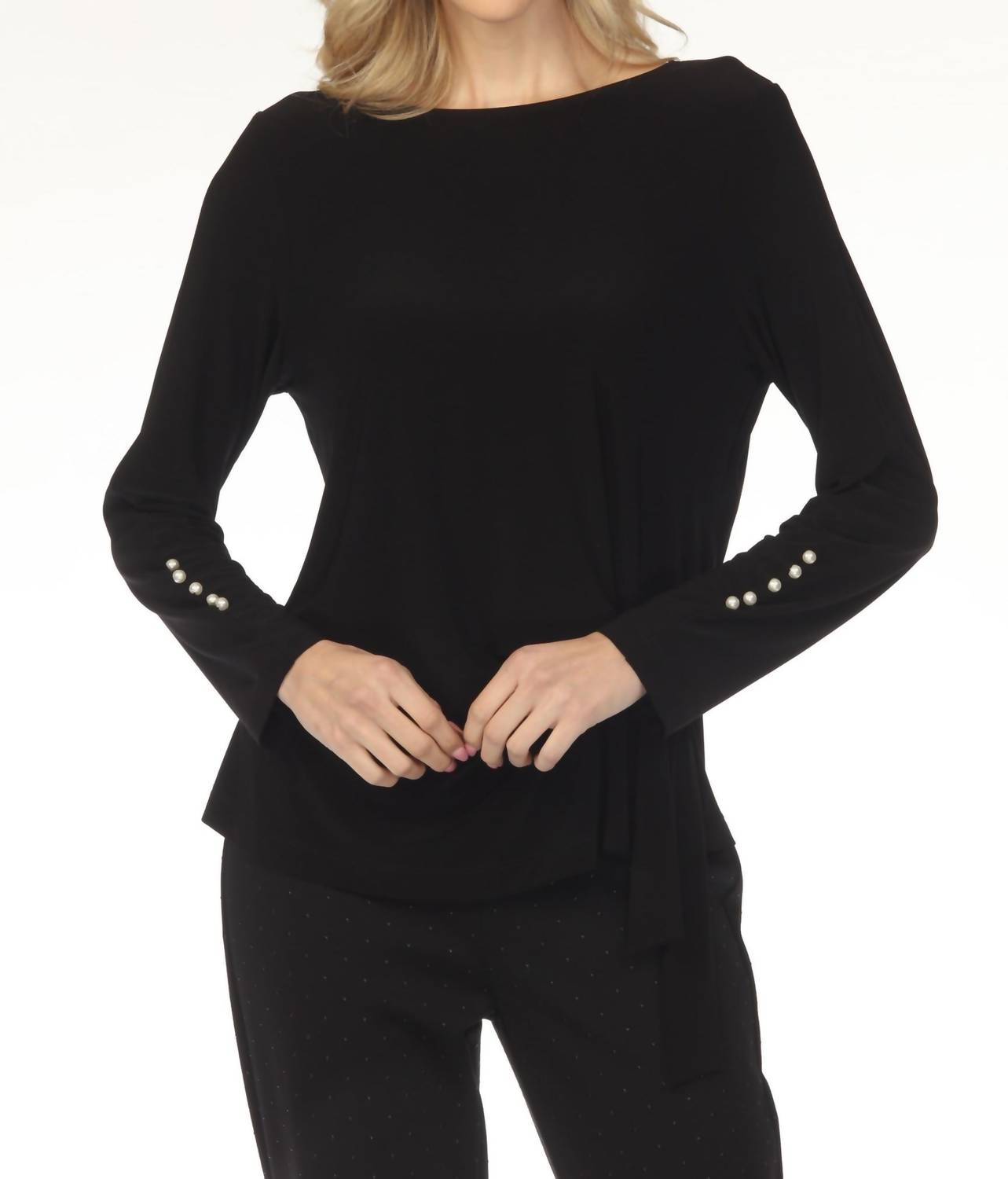 Joseph Ribkoff Boat Neck Waist Tie Long Sleeve Top in black - women's long sleeve top - view 6