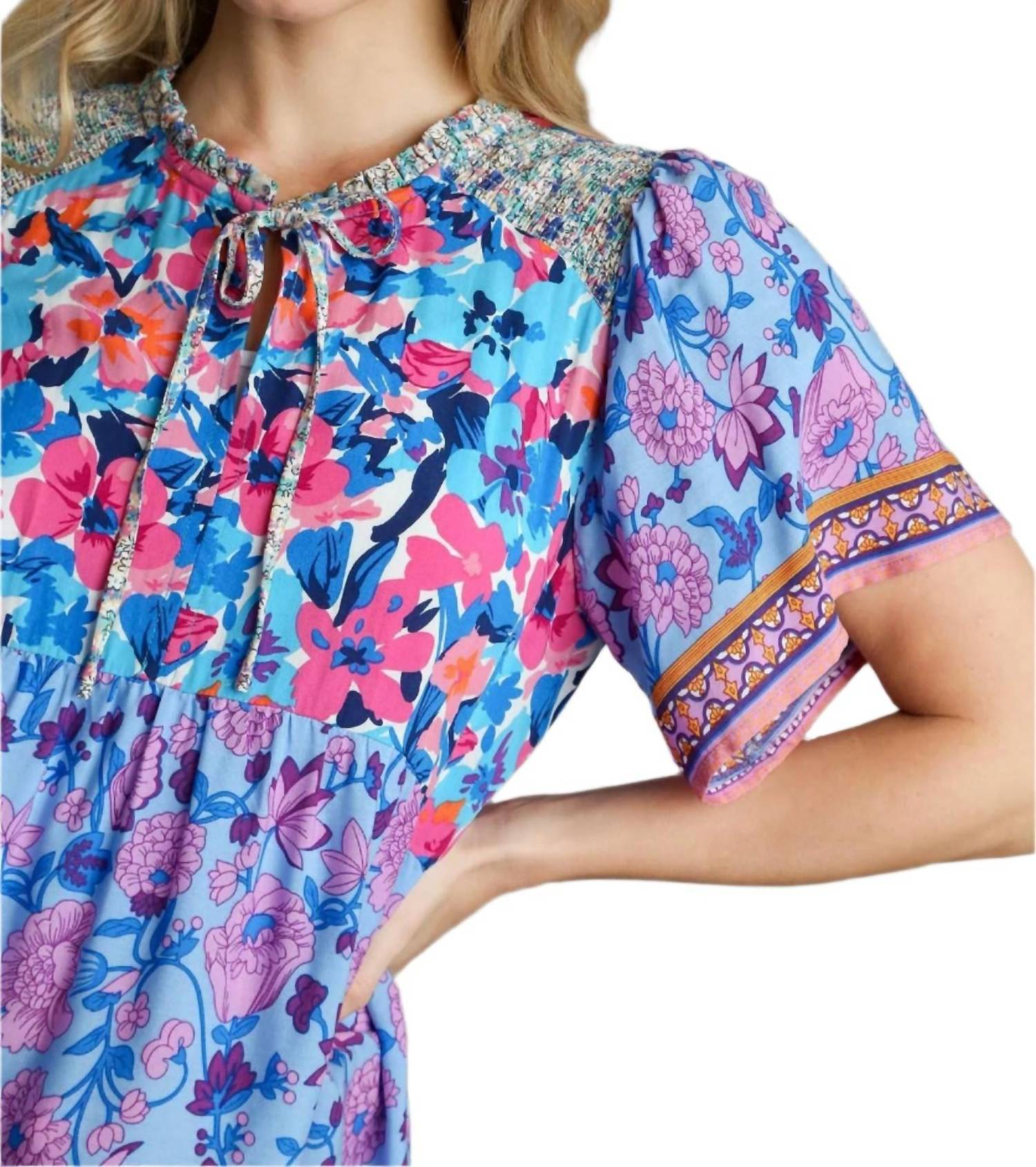 Umgee - Mixed Floral Print Bohemian Top
