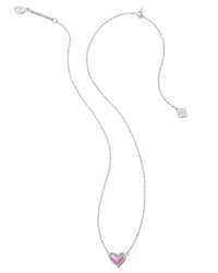 Kendra Scott Women's Framed Ari Heart Short Pendant Necklace in silver lilac opalescent resin - women's jewelry - detail view