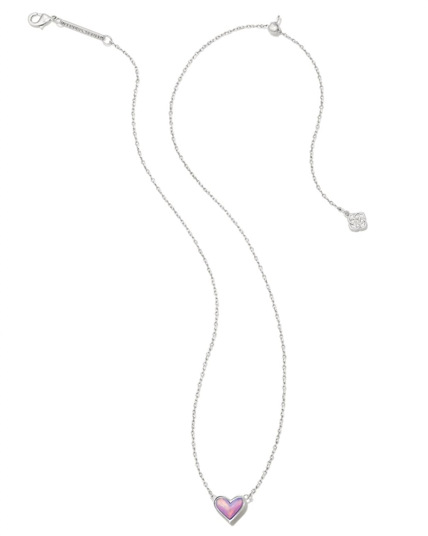 Kendra Scott Women's Framed Ari Heart Short Pendant Necklace in silver lilac opalescent resin - women's jewelry - detail view