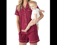 Kindred Bravely Bamboo Maternity & Postpartum Short Sleeve Pajama Set in berry - women's intimate - detail view