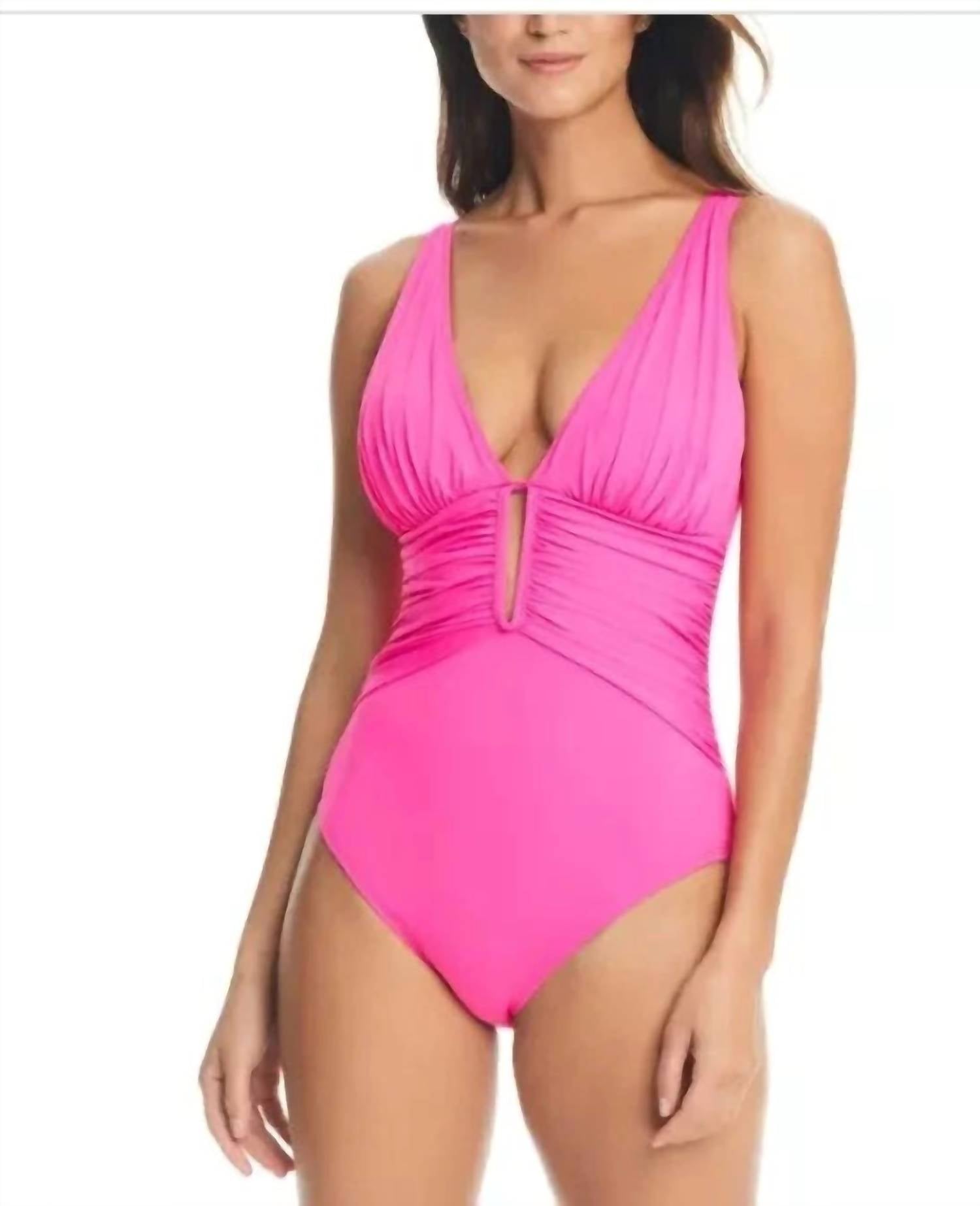Bleu Rod Beattie Cutout Front One Piece in pink bling - women's swimwear