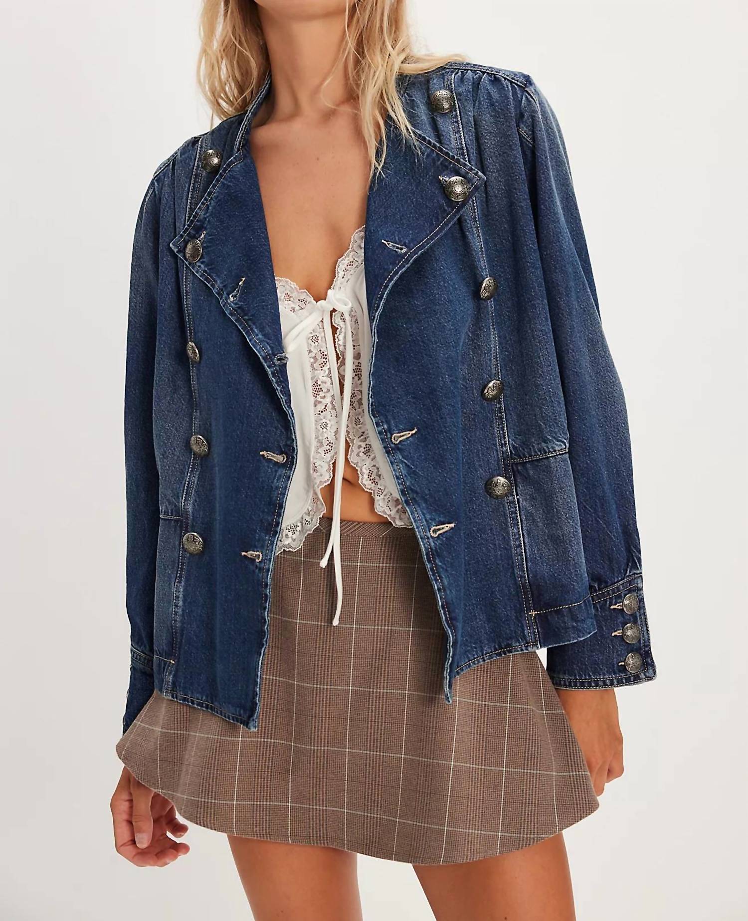 Free People IMOGENE DENIM OFFICER JACKET in ensign wash - women's jacket