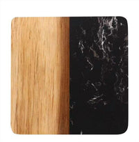 Creative Gifts International - Set Of 4 Marble and Acacia Wood 4" Square Coasters