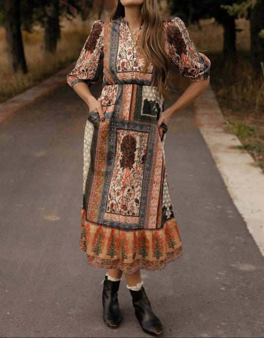 Polagram - Patchwork Long Sleeve Maxi Dress - Plus