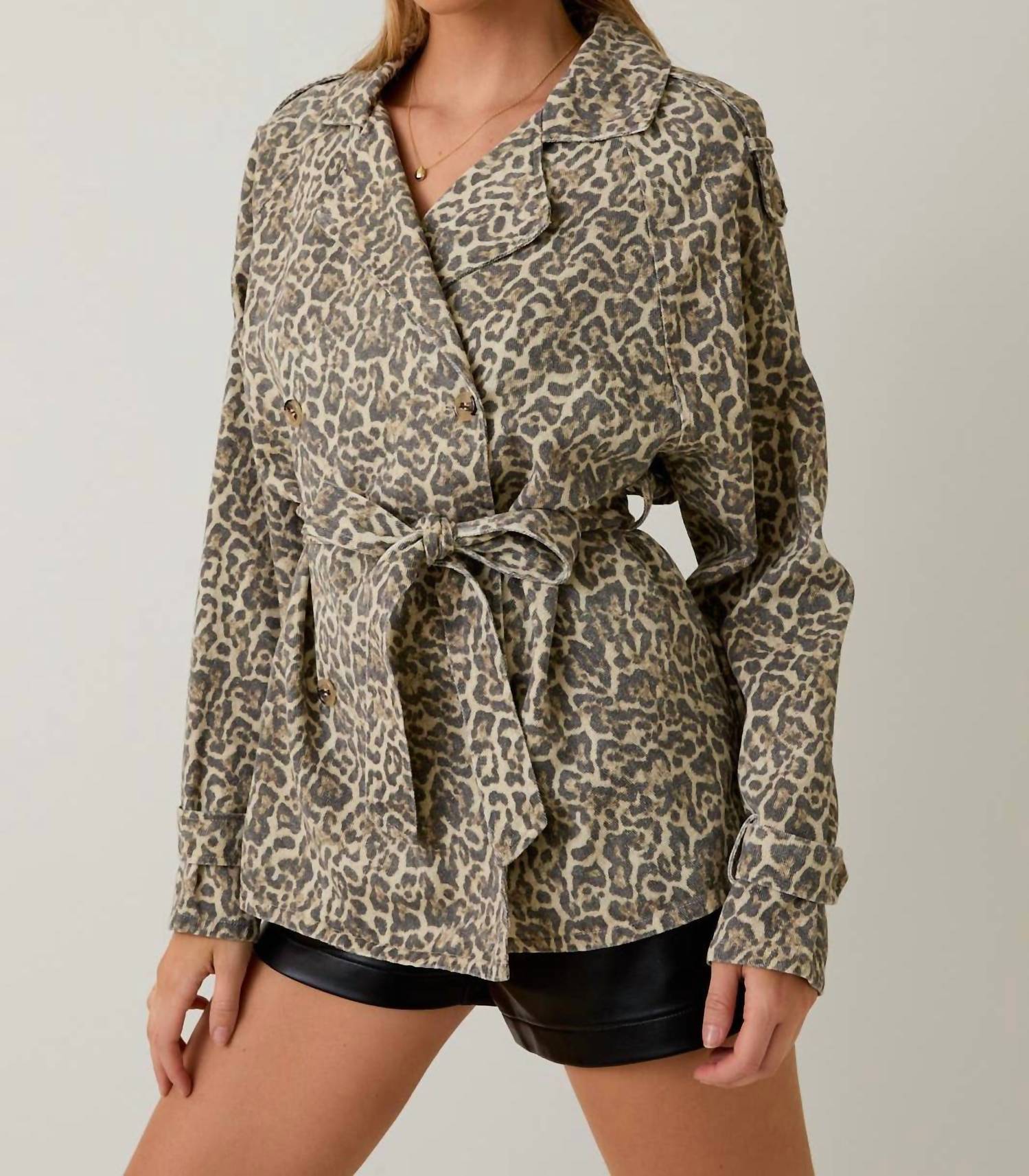 Sunday Edition - LEOPARD PRINTED DOUBLE BREASTED SHORT TRENCH COAT