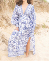 NIBI MTK Thea Maxi Dress in esti white blue - women's dress - view 4