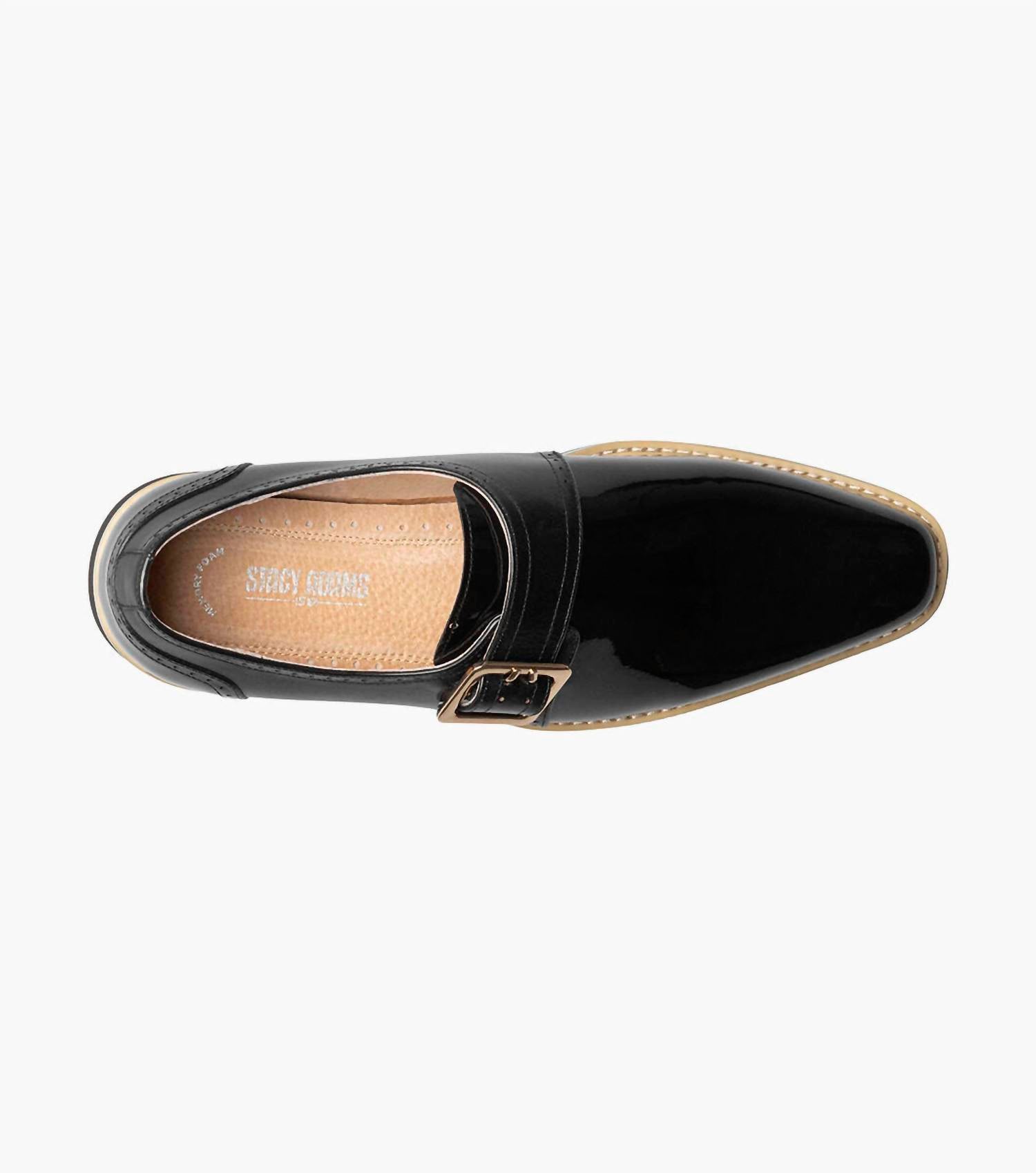 STACY ADAMS Men's Bartram Plain Toe Monk Strap Shoes in black - men's loafer - detail view
