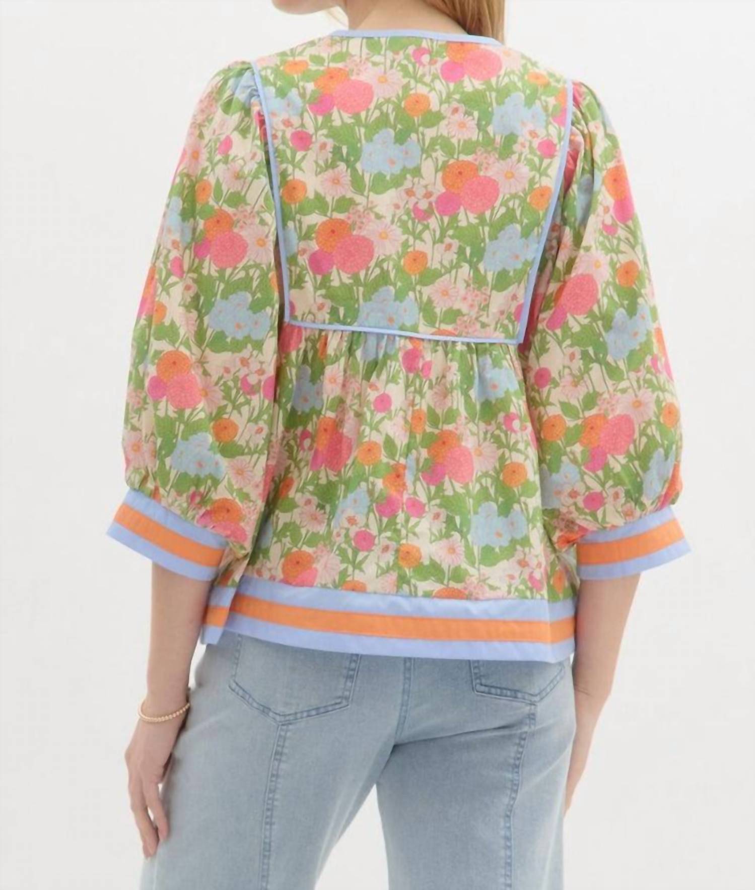 Shewin - Posey Floral Puff Sleeve Blouse
