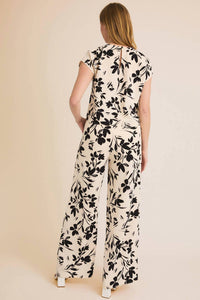 GILLI Shadow Garden Floral Print Top in cream black floral - women's blouse - view 4