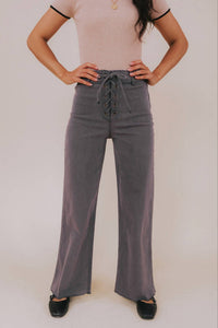 Miou Muse - High Rise Lace Up Stretchy Pants