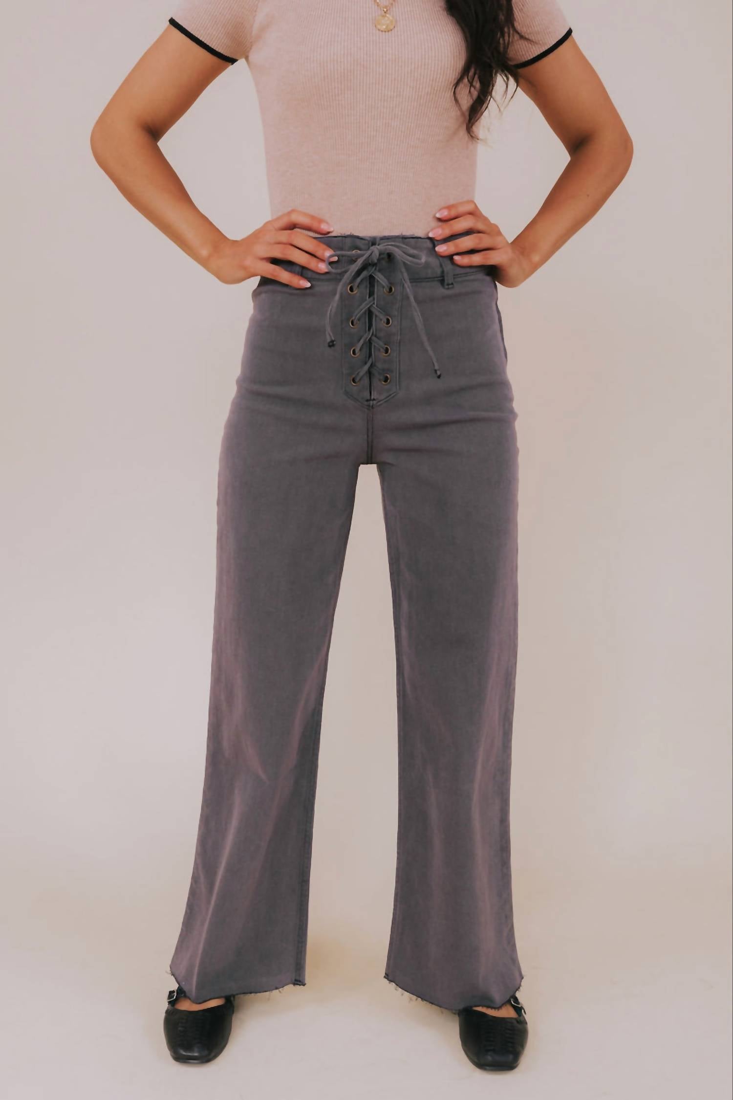 Miou Muse - High Rise Lace Up Stretchy Pants