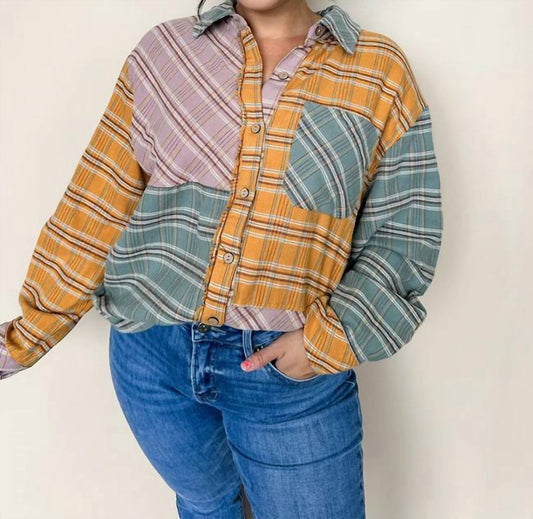 Umgee - Mixed Color Flannel Button Down Top