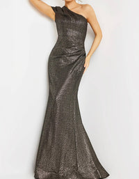 Jovani - Metallic Ruched One Shoulder Dress