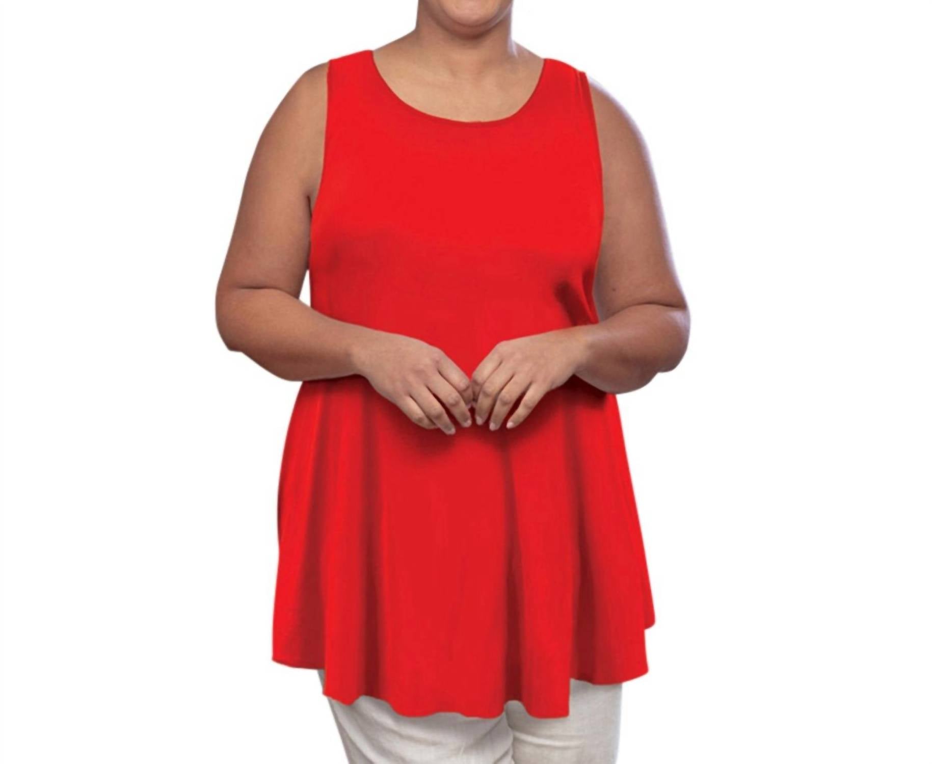 On The Plus Side - Solid Sleeveless Swing Tank Top - Plus