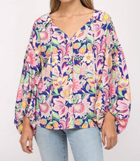 Fate By Lfd - Flower Print Split Neck Blouse