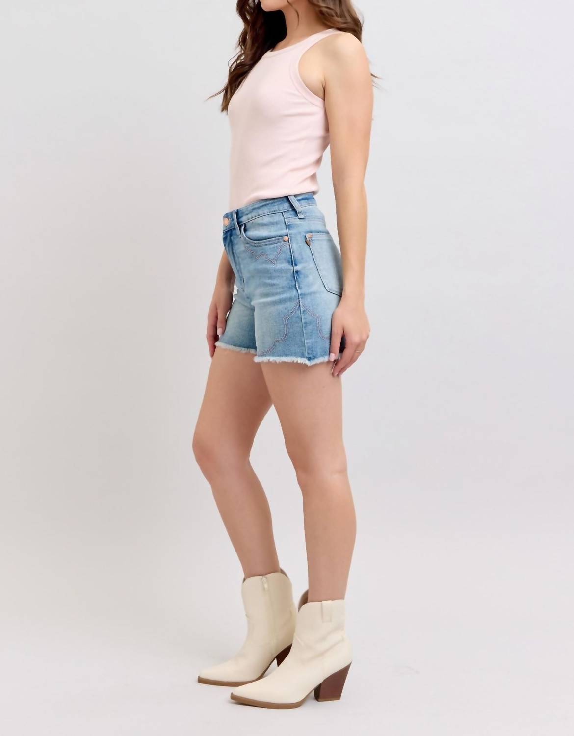 Judy Blue - High Waist Western Embroidery Cut Off Denim Shorts