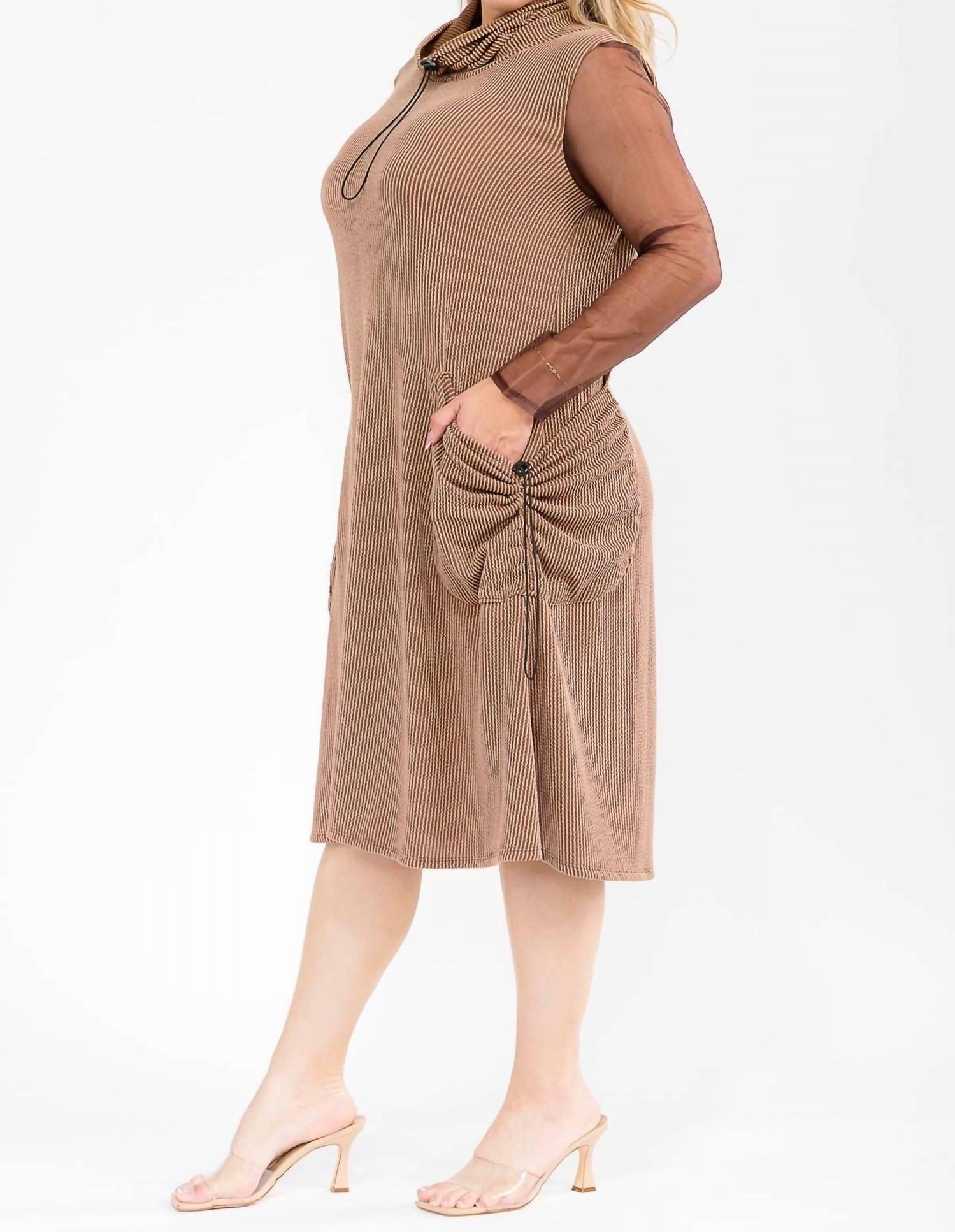 Karen T Design - Cowl Turtle Neck Pocket Midi Dress