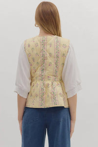 Entro - Quilted Peplum Vest With Front Ties