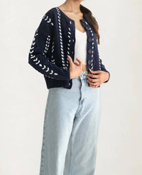 Knit & Lounge - Button Front Cardigan with White Stitch Detailing