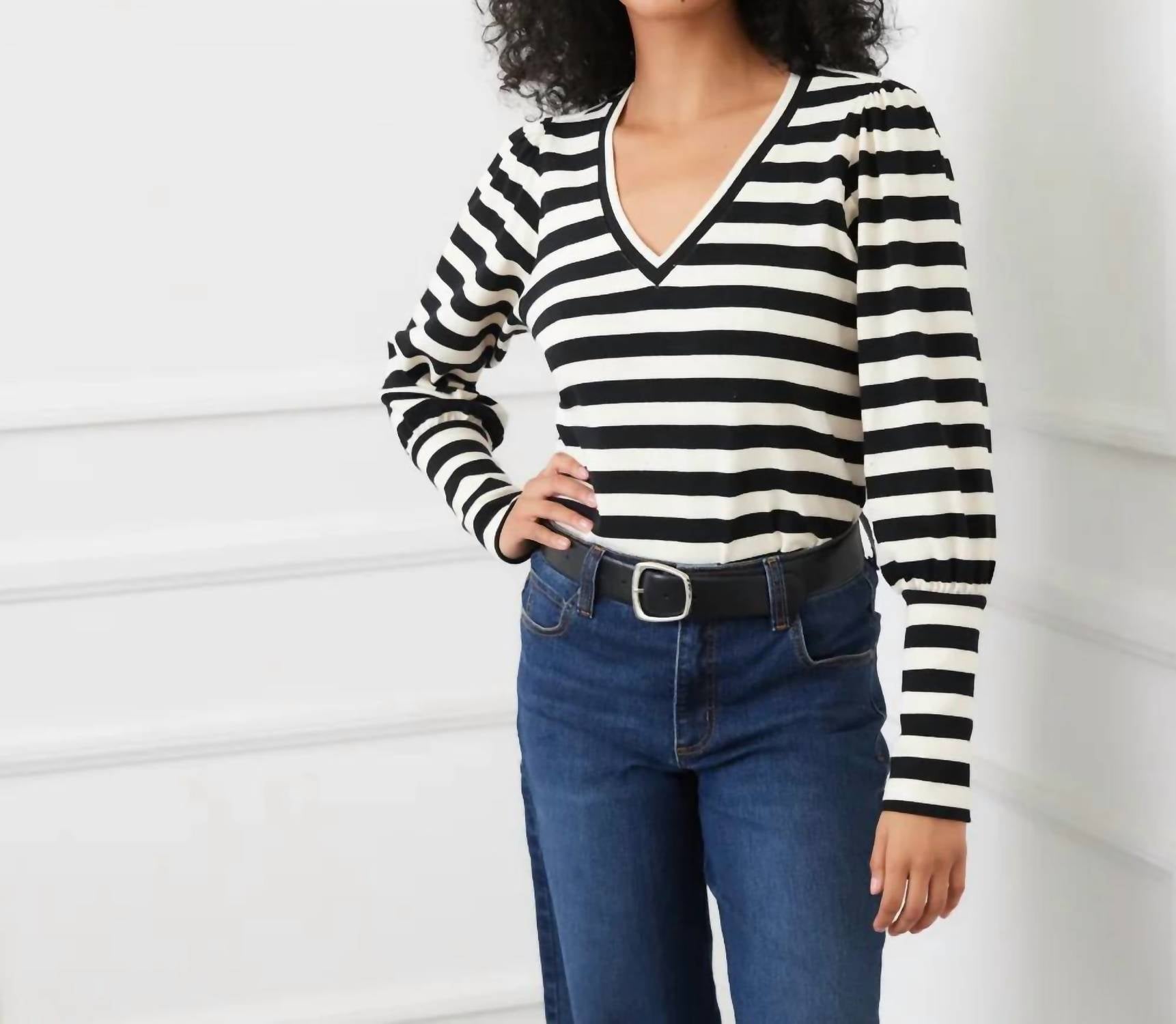 Karen Kane - Sabine Stripe Bishop Sleeve V-neck Top
