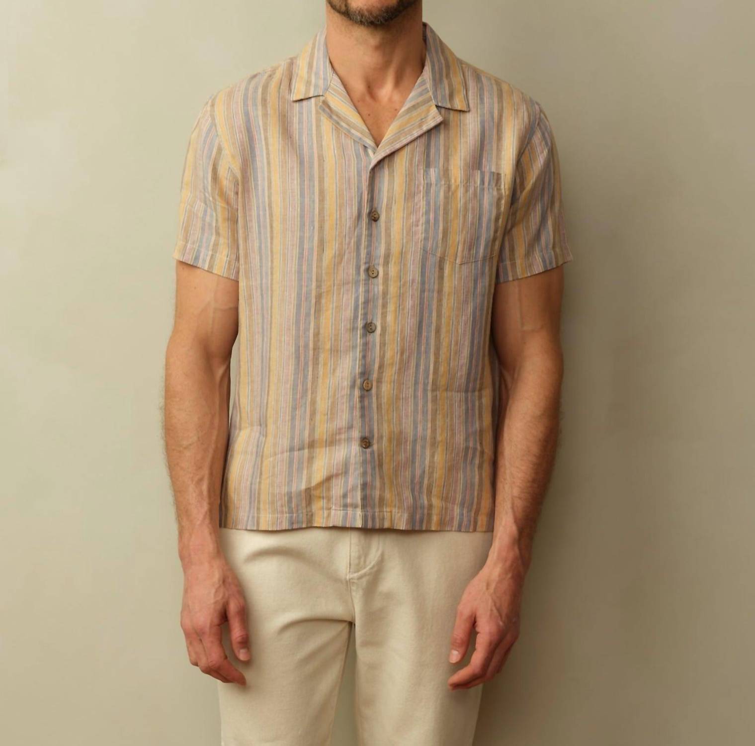 Road To Nowhere - Fez Striped Linen Short Sleeve Shirt