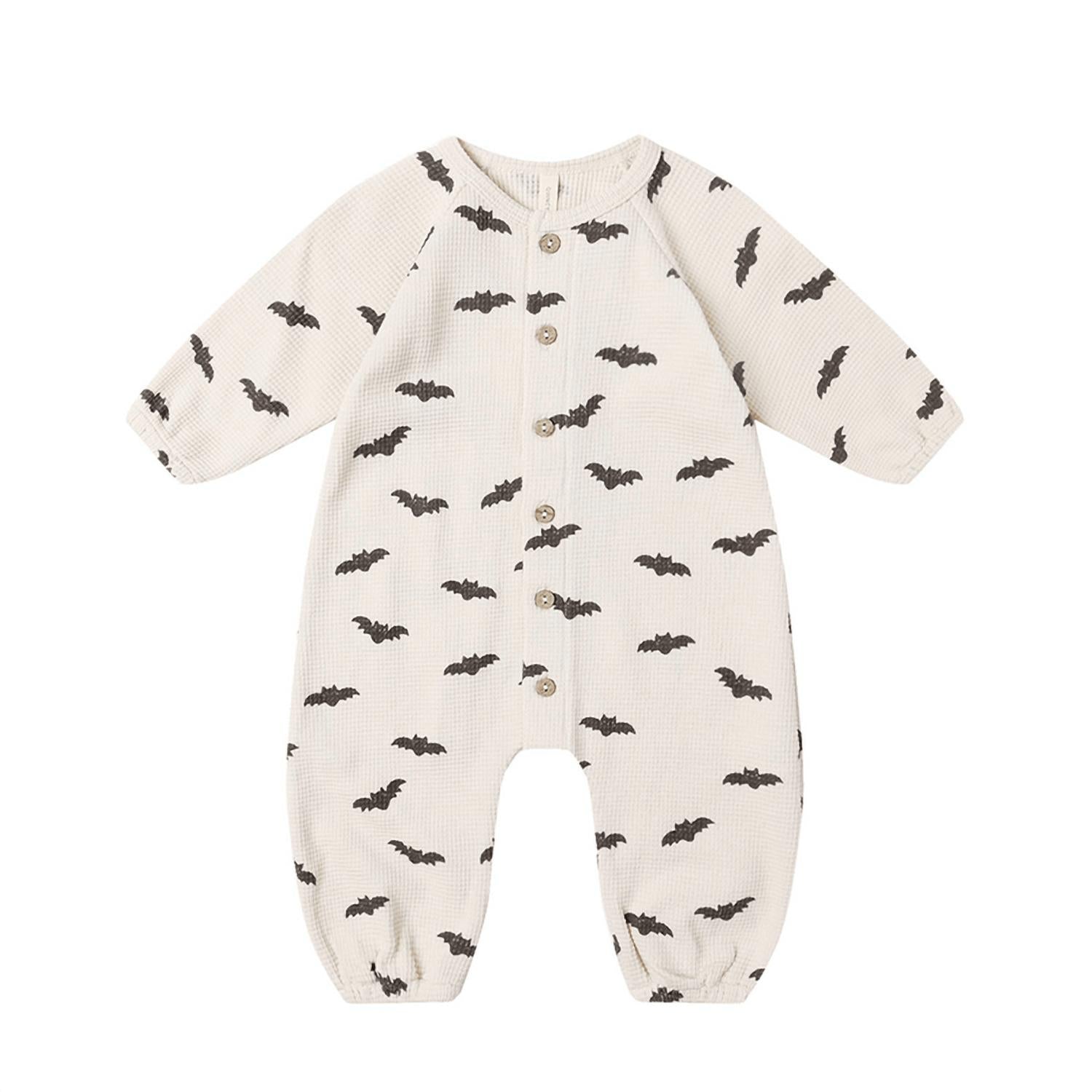 Quincy Mae Waffle Long Sleeve Jumpsuit in bats - kids' item - detail view