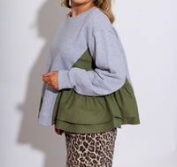 Brad & Rena Cozy Colorblock Sweatshirt in grey - women's top - detail view