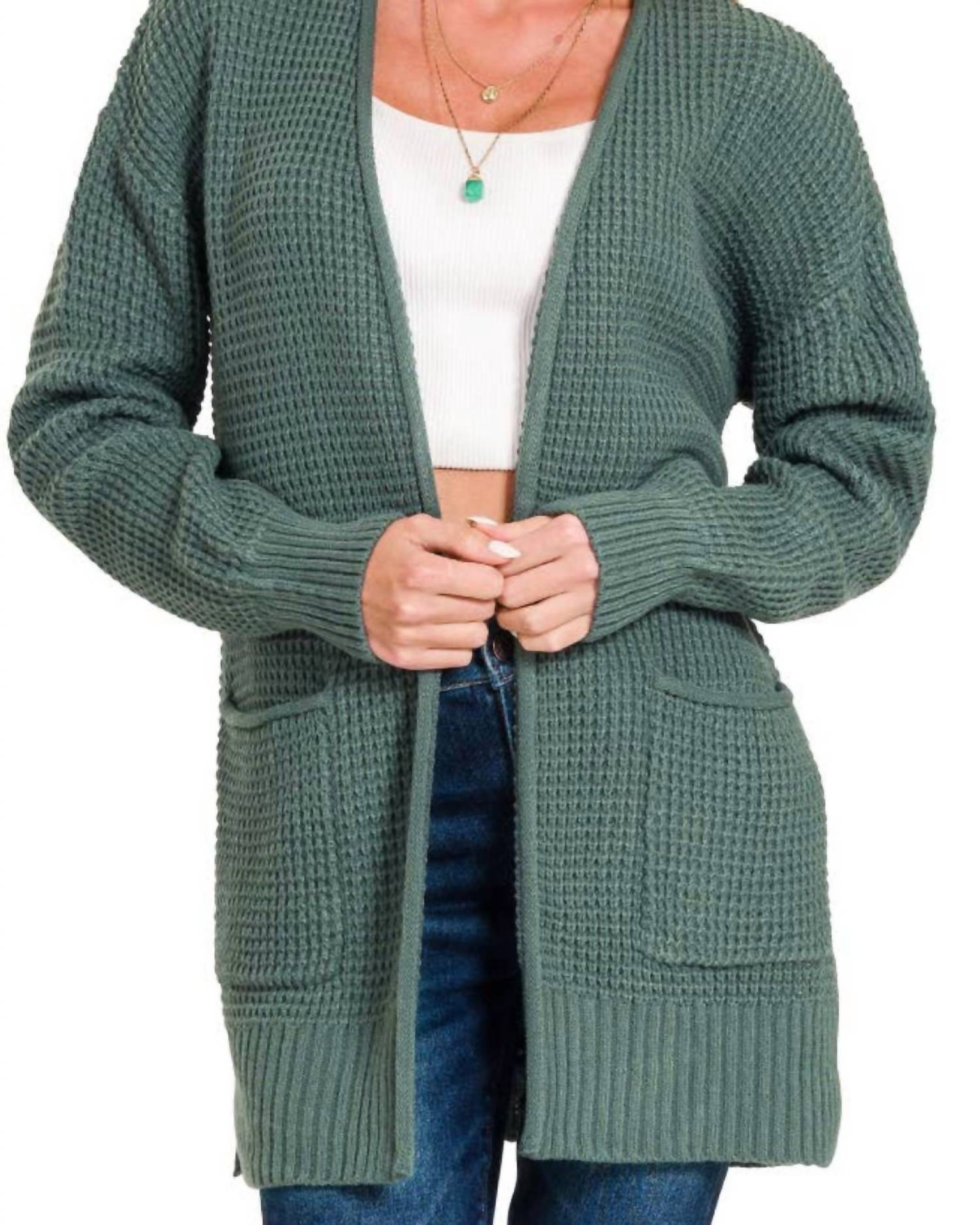 Vanilla Monkey - Cuddle Up Waffle Open Cardigan Sweater