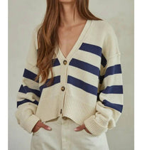 By Together - Knit Sweater Striped Button Down Cardigan