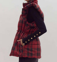 Entro - Plaid Pattern Toggle Waist Puffer Vest