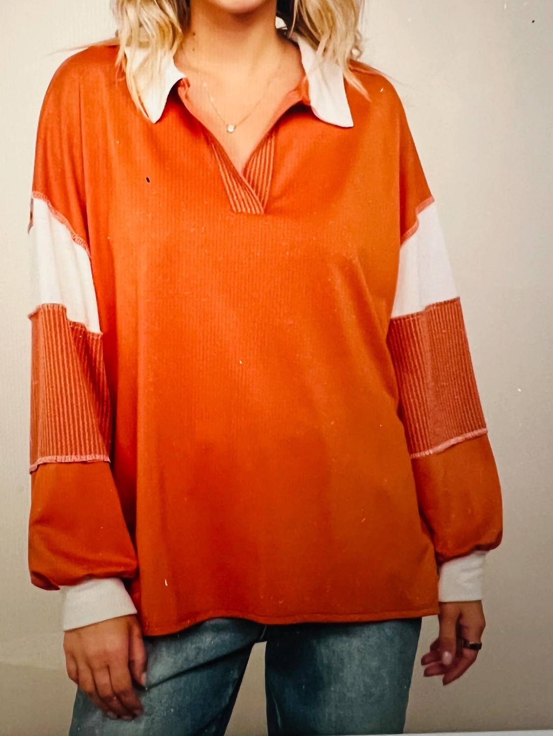 Haptics - V Neck Color Block Long Sleeve Top