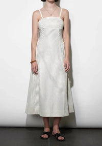 Greylin - Lyla Gathered Side Sleeveless Stripe Midi Dress