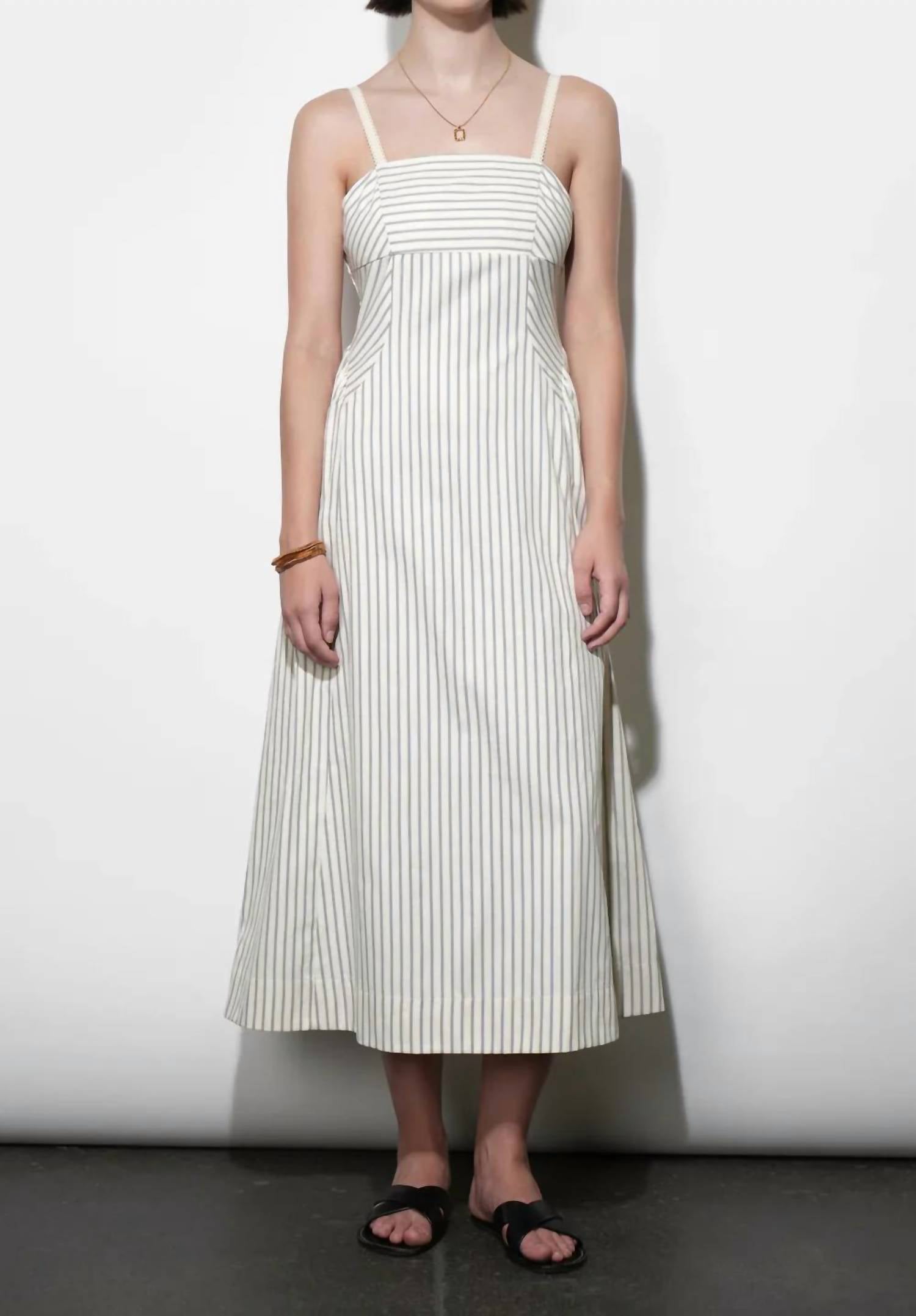Greylin - Lyla Gathered Side Sleeveless Stripe Midi Dress