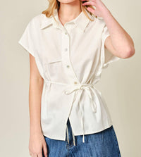 Aaron & Amber - Belted Detail Button Top
