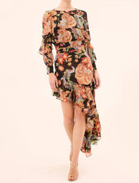 Misa Los Angeles Silvana Long Sleeve Top in fiery flora chiffon - women's blouse - detail view