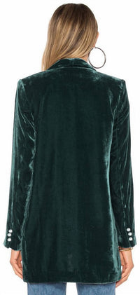 The Moment Collection Velvet Open Front Lightweight Blazer in dark green - women's jacket - detail view