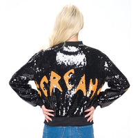 Wona Trading - Dreams Screams Letter Multicolor Eye Sequin Zip Up Bomber Jacket