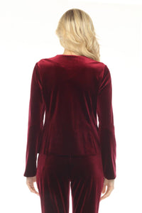 Joseph Ribkoff Velvet Button Front Blazer Jacket in burgundy 1 - women's jacket - alternate view