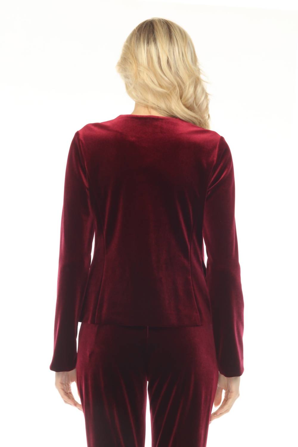 Joseph Ribkoff Velvet Button Front Blazer Jacket in burgundy 1 - women's jacket - alternate view