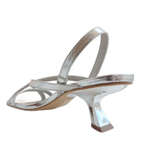 Carrano Women's Heeled Strappy Sandal in metallic silver - women's heels - detail view