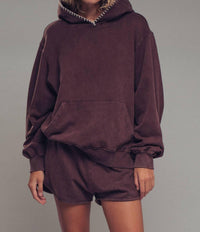 Urban Daizy - Vintage-wash Crochet Trim Hooded Sweatshirt