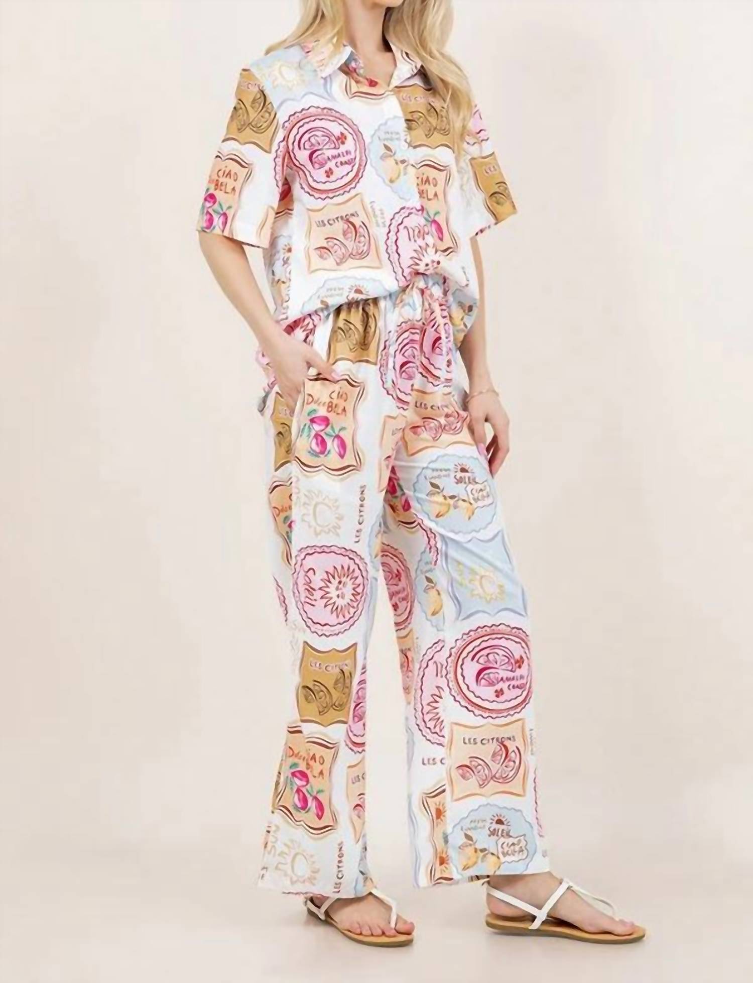 Sundayup - Stamp My Passport Top & Pant Set